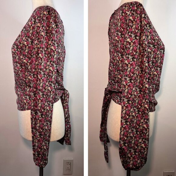 LUSH Pink & Black Ditsy Floral Long Sleeve Open Back Blouse Size M - Picture 4 of 7